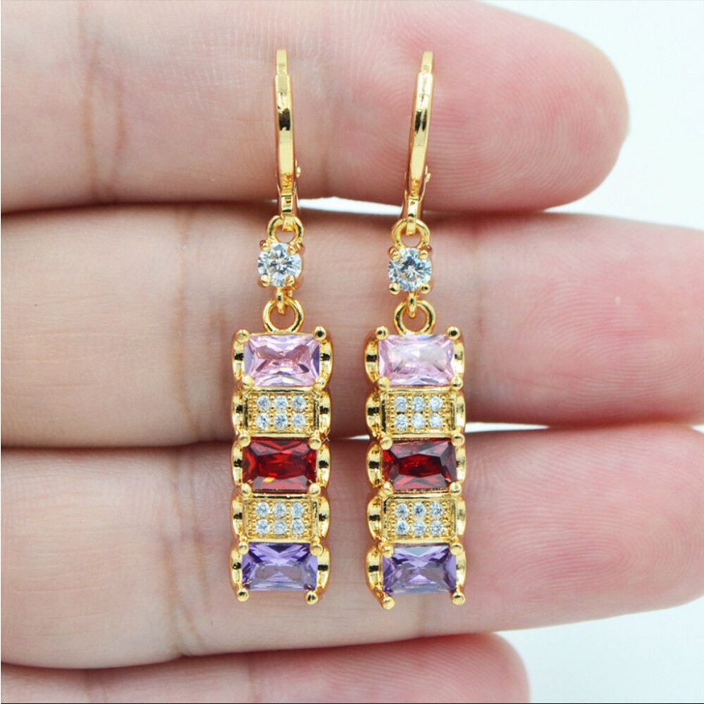✨18K Yellow Gold Filled Ruby Gems Drop Earrings